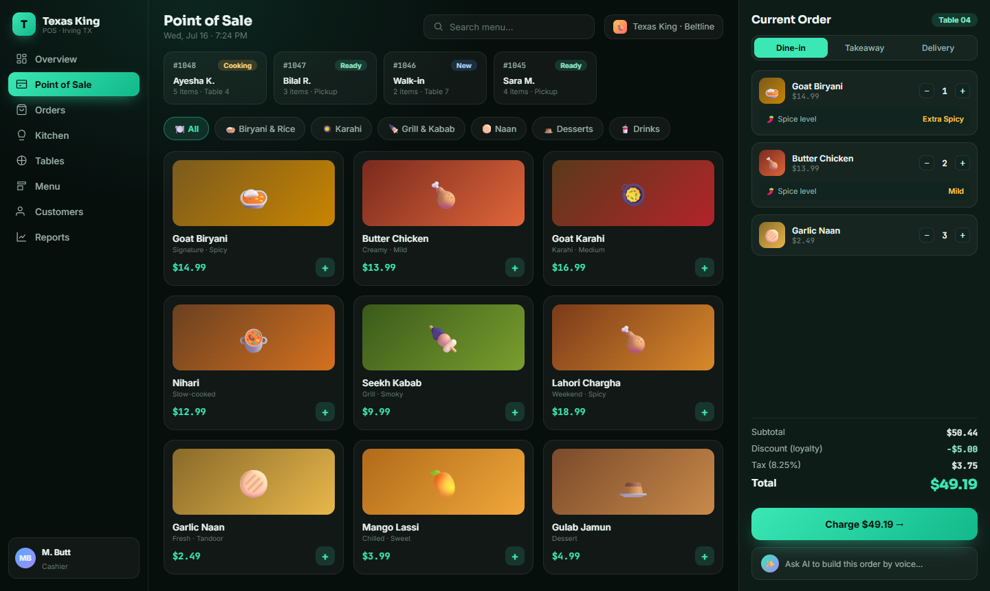 ClientSnap POS ordering screen